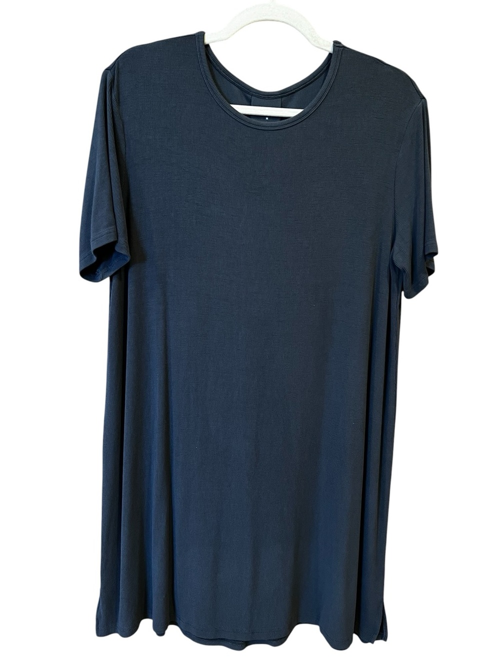Cozy Earth Bamboo Rib Knit Boyfriend Short Sleeve Sleep Dress Graphite Medium